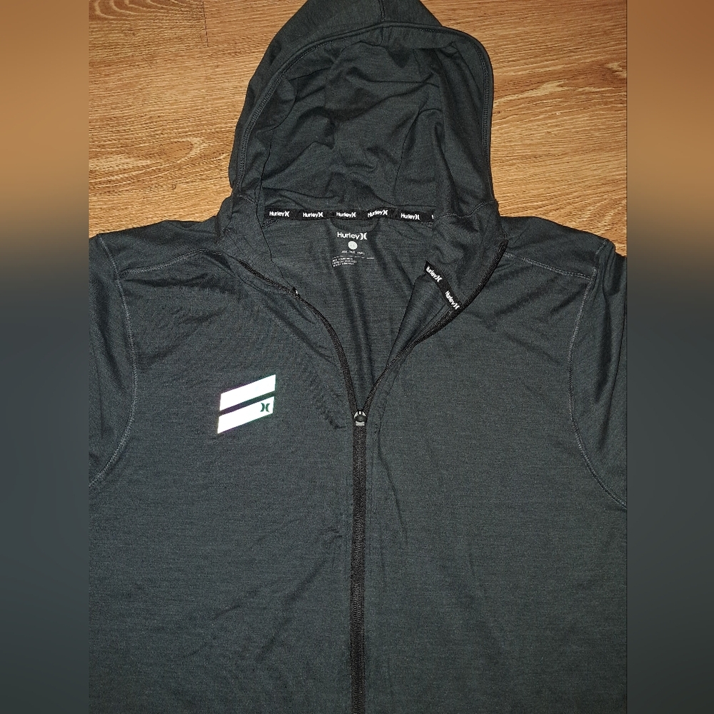 HURLEY mens performance hoodie Jacket Dark Blue With Reflective Logo